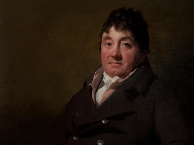 Sir Henry Raeburn R.A. (Stockbridge 1756-1823 Edinburgh) Three-quarter length portrait of Louis Cauvin in brown coat  89 x 70 cm. (35 1/16 x 27 9/16 in.) (In 'Raeburn' Frame )