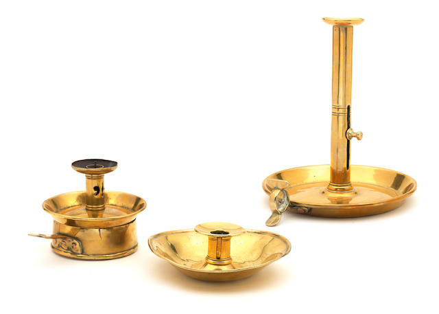 Three brass candlesticks  (3)
