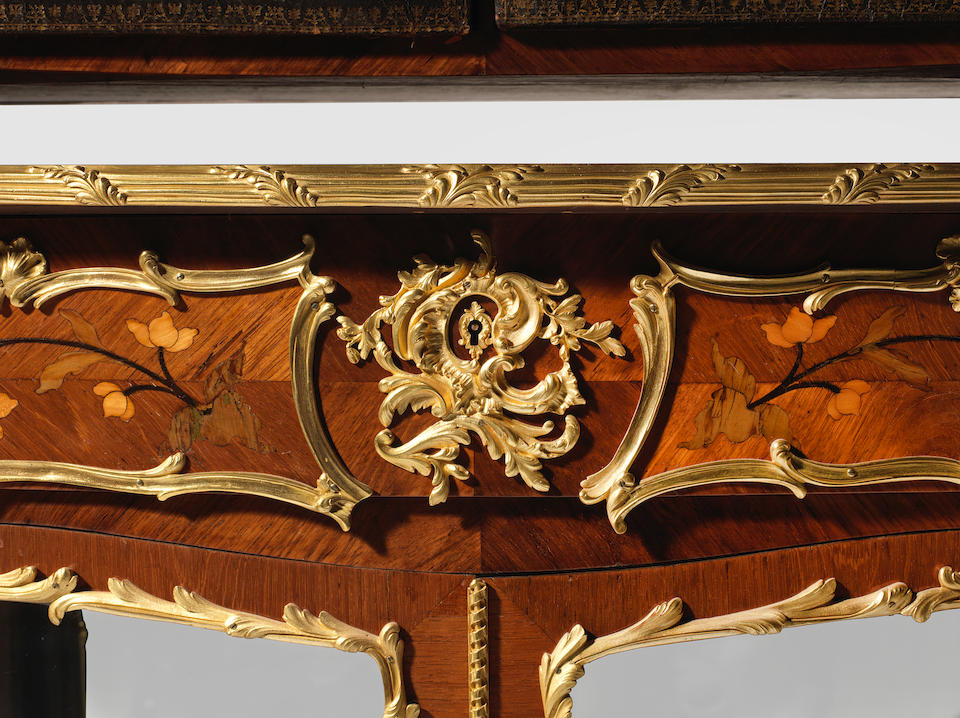 A French late 19th century ormolu mounted kingwood, bois satine and marquetry cartonnier secretaire attributed to Joseph Emanuel Zwiener (1849-1895)