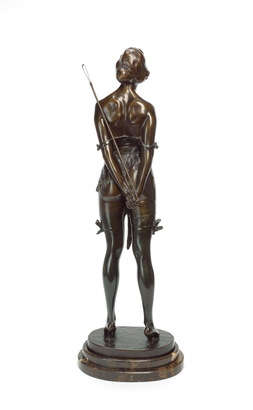 'The Riding Crop' an Erotic Patinated Bronze Study by Bruno Zach (German, 1891-1935) SIGNED IN CAST 'BRUNO ZACH'; CIRCA 1925