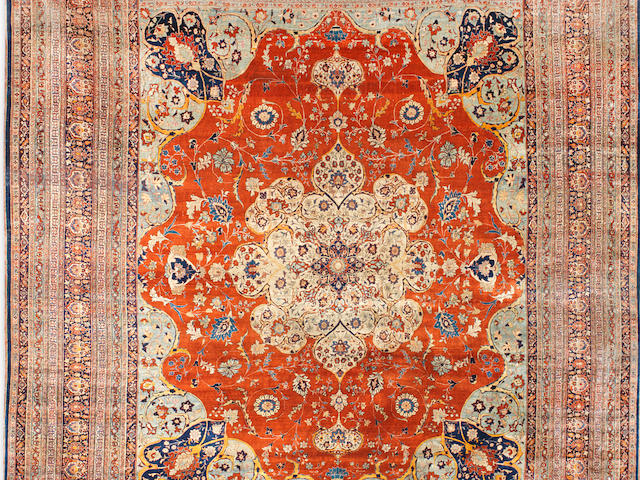An impressive 19th century silk Tabriz North West Persia, 436cm x 323cm