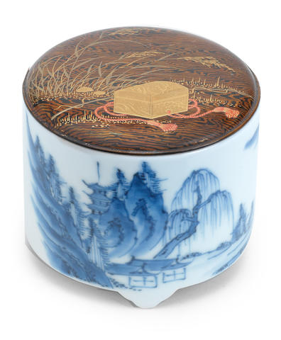 A Hirado-style blue-and-white jar with an unassociated lacquered-wood cover Meiji era (1868-1912), late 19th/early 20th century (2)