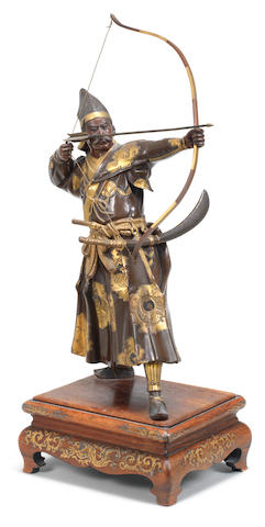 A gilt-bronze figure of an archer        By Yoshimitsu, Meiji era (1868-1912), late 19th/early 20th century  (3)