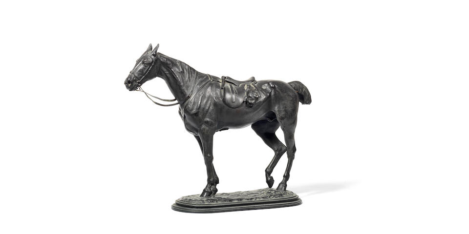 John Willis Good (British, 1845-1879):'The Tired Hunter', a patinated bronze equestrian model