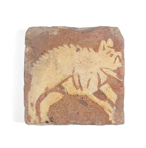 A medieval animal tile, Northern France, 13th-14th century