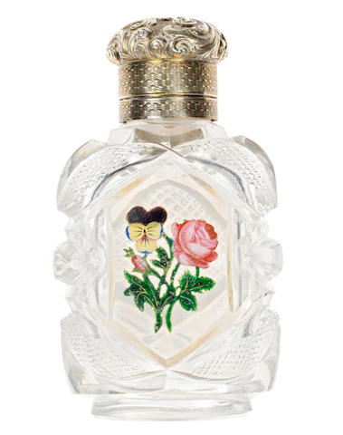 A Baccarat scent bottle with enamelled gold foil inclusion, mid 19th century