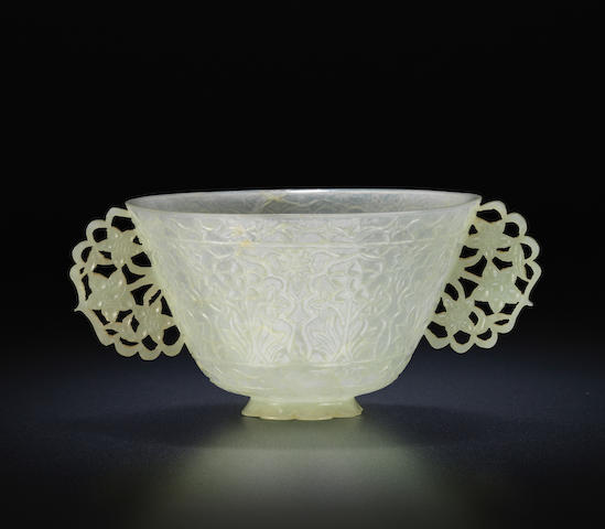 A rare pale green jade two-handled bowl Probably Ottoman, 18th century