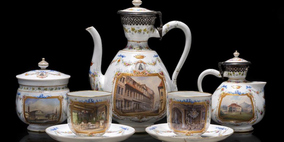 A rare Imperial porcelain presentation t&#234;te-&#224;-t&#234;te service Imperial Porcelain Factory, period of Alexander II, about 1866