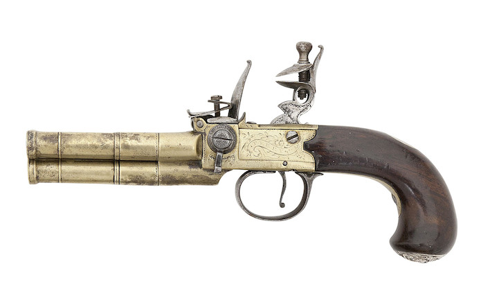 Bonhams An 80 Bore Flintlock Three Barrelled Box Lock Tap Action Pistol bonhams-an-80-bore-flintlock-three-barrelled-box-lock-tap-action-pistol