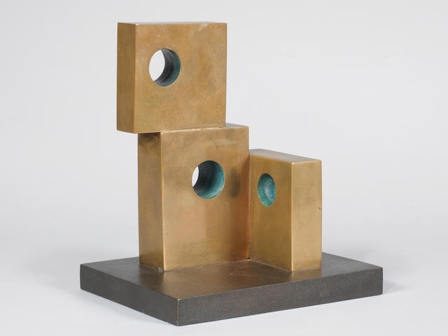 Dame Barbara Hepworth (British, 1903-1975) Three Forms (Extra Eye) 20 cm. (7 7/8 in.) high (excluding the base) (Conceived in an 1969, in an edition of 9 plus 3 Artist's casts)