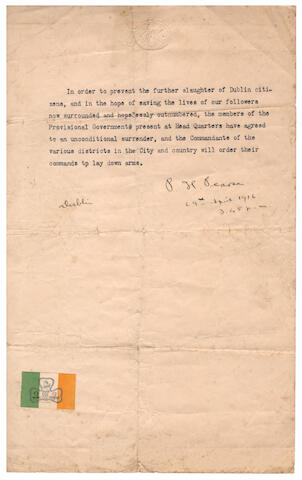 Bonhams Ireland Patrick Pearse The Easter Rising The Order Of Surrender Typed And Signed P H Pearse And Dated 29th April 1916 3 45 P M
