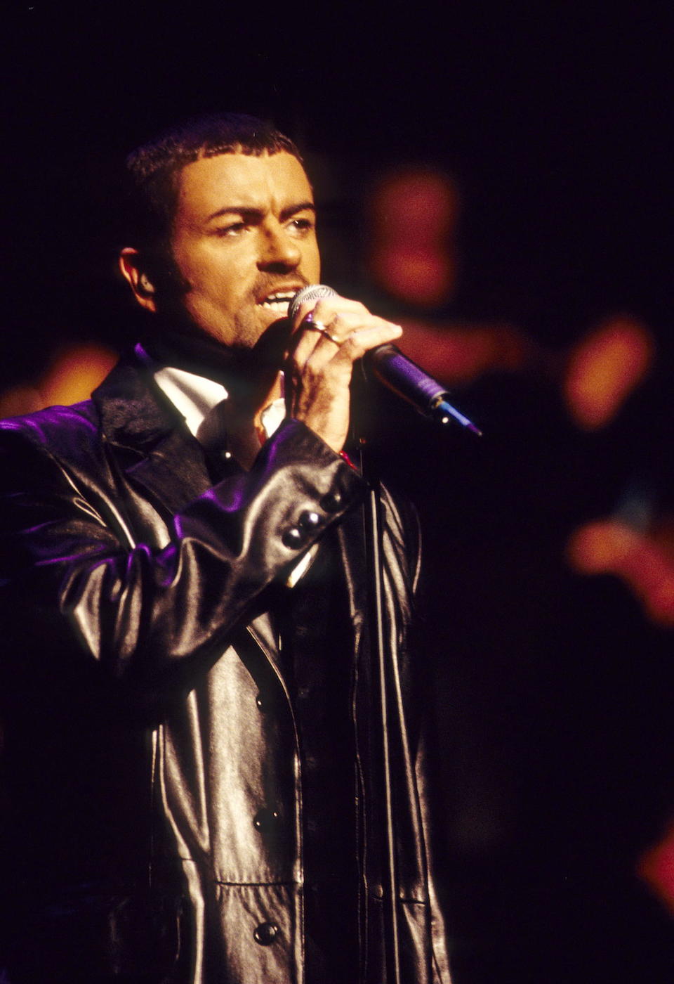 George Michael: A black leather coat worn at the 1994 MTV Europe Music Awards ceremony,