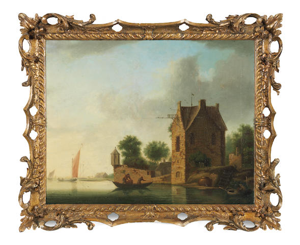 Dutch School, 18th Century A river landscape with figures in boats