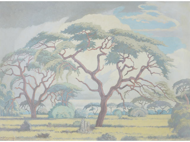 Jacob Hendrik Pierneef (South African, 1886-1957) Bushveld scene with trees and anthills