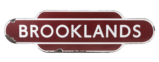 An enamel 'totem' sign for 'Brooklands' railway station,