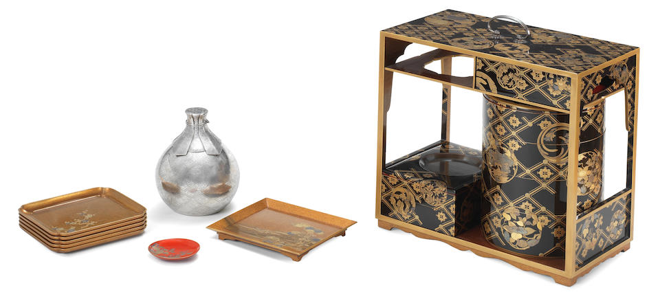 ARTIST UNKNOWN &#20316;&#32773;&#19981;&#35443; PICNIC SET WITH FLORAL MOTIFS &#33457;&#20024;&#33940;&#32117;&#25552;&#37325; Meiji era (1868&#8211;1912), late 19th&#8211;early 20th century