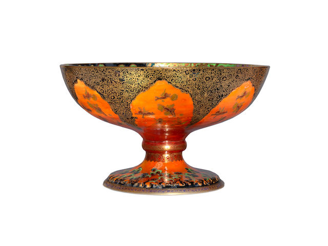 A Daisy Makeig-Jones Wedgwood Flame Fairyland Lustre Chalice Bowl in the 'Fairy Gondola' Pattern   PRINTED FACTORY MARKS; CIRCA 1924