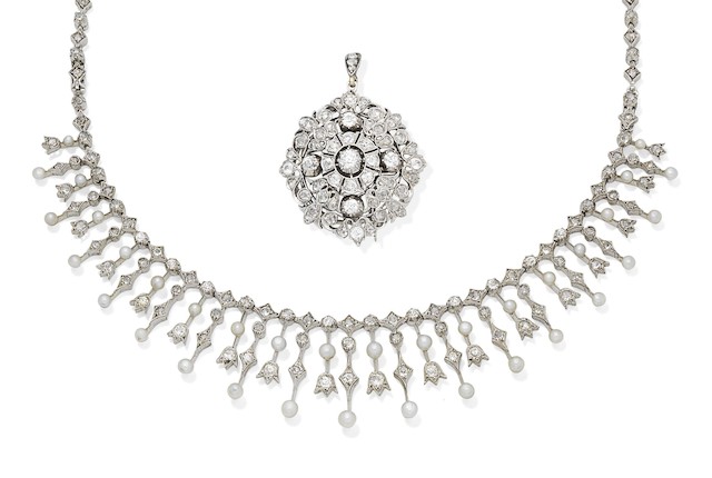 A pearl and diamond tiara/necklace and brooch/pendant, circa 1890 (3) image 2