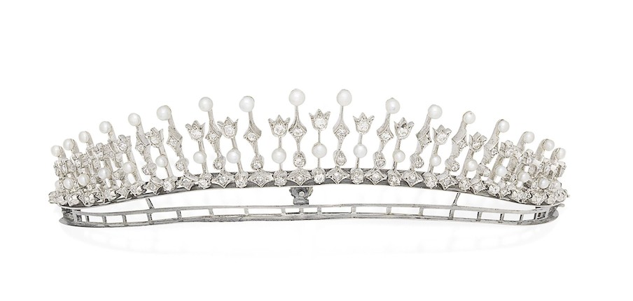 A pearl and diamond tiara/necklace and brooch/pendant, circa 1890 (3) image 1