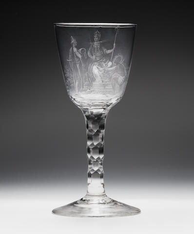 A superb Dutch stipple-engraved wine glass by David Wolff with an allegory of Amsterdam, circa 1787-90