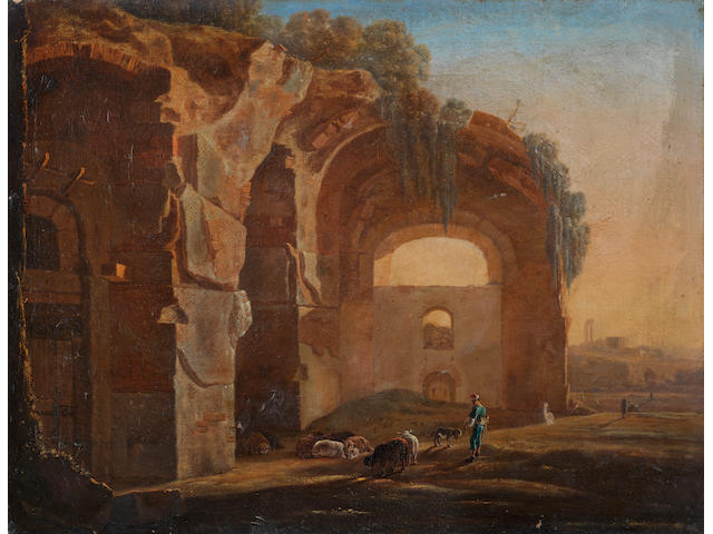 Jan Asselijn (Dieppe circa 1610-1652 Amsterdam) An Italianate landscape with a shepherd before classical ruins, possibly the Baths of Diocletian