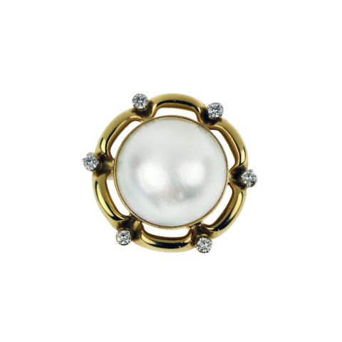 Bonhams : A cultured mabé pearl and diamond brooch,