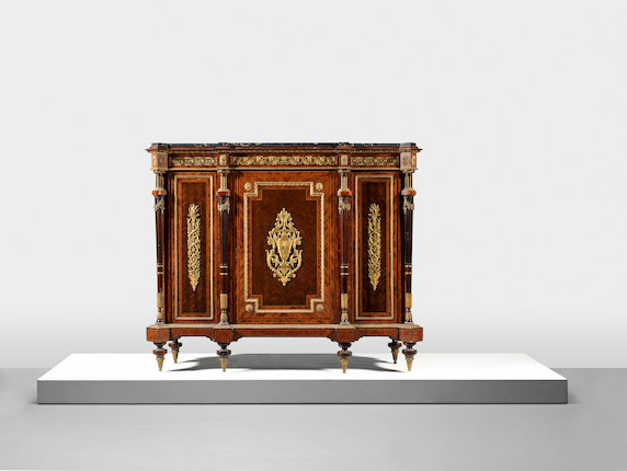 A pair of Napoleon III ormolu mounted kingwood, thuyawood, amaranth and parquetry hauteurs d'appui  (2) image 1