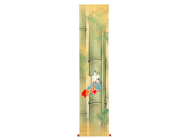 Shoji Chikushin (1855-1936), with scroll ends by Shoji Hoshin (1898-1993) Kaguyahime in a Bamboo Stem Showa era (1926-1989), 1930 (2)