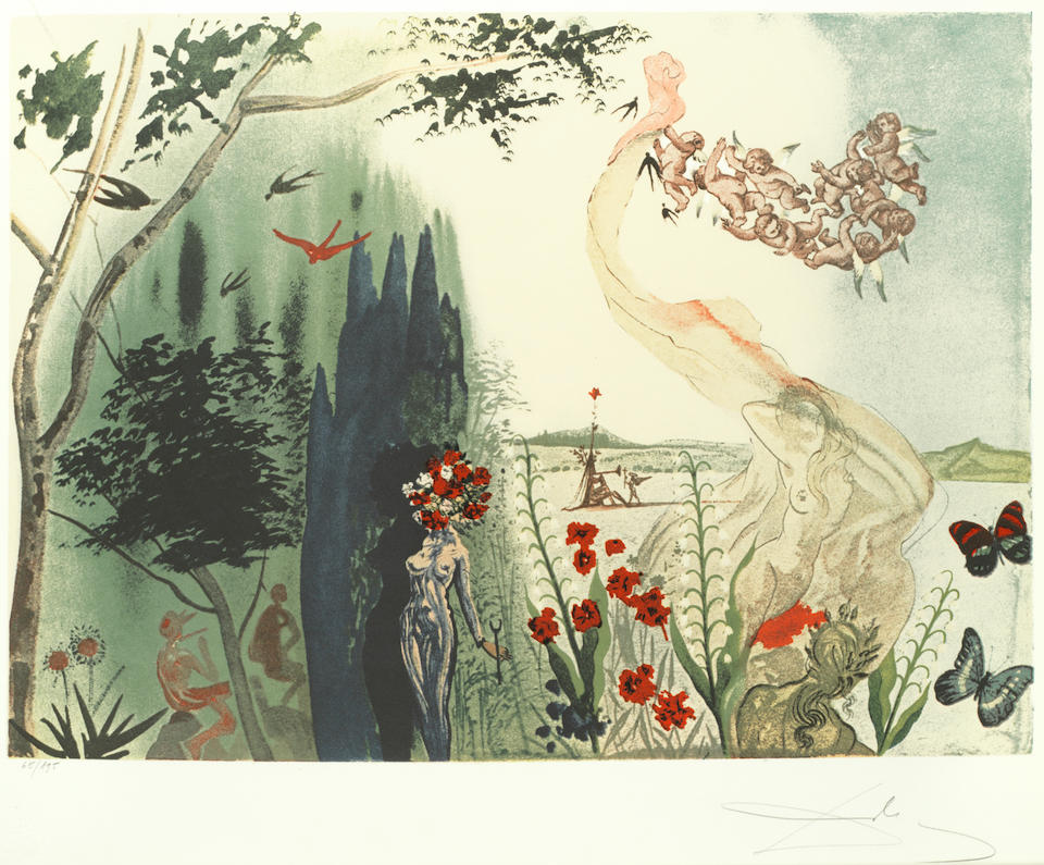 Salvador Dali (Spanish, 1904-1989) The Four Seasons  The complete set of four lithographs in colours, 1972, on Arches, each signed in pencil, each variously numbered from the 195, published by Les Heures Claires, Paris, with their blindstamp, 400 x 500mm (15 3/4 x 19 5/8in)(I)(or the reverse)(4)