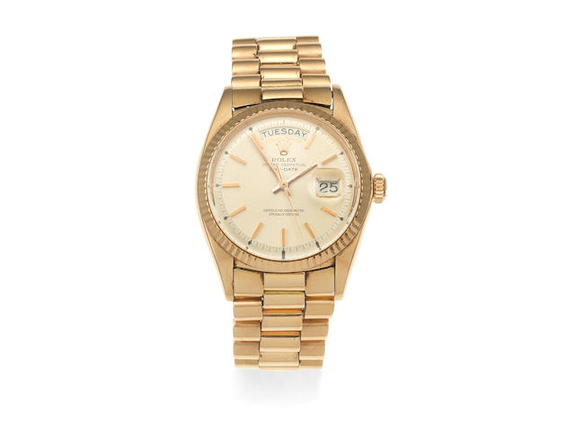 Rolex. An 18K gold automatic calendar bracelet watch  Day-Date, Ref: 1803, Circa 1969