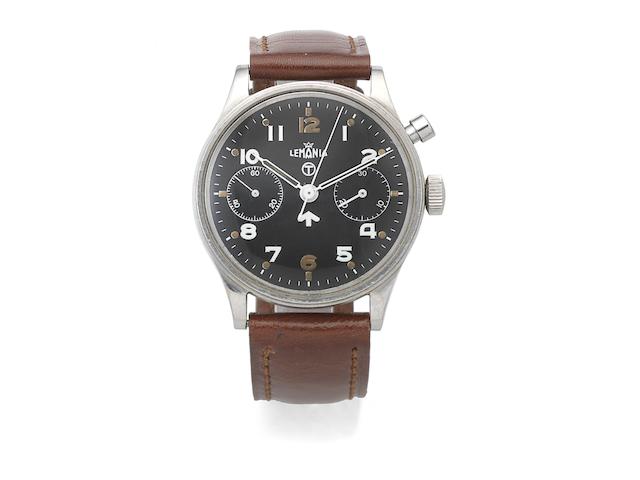 Lemania. A stainless steel manual wind single button chronograph wristwatch Circa 1950