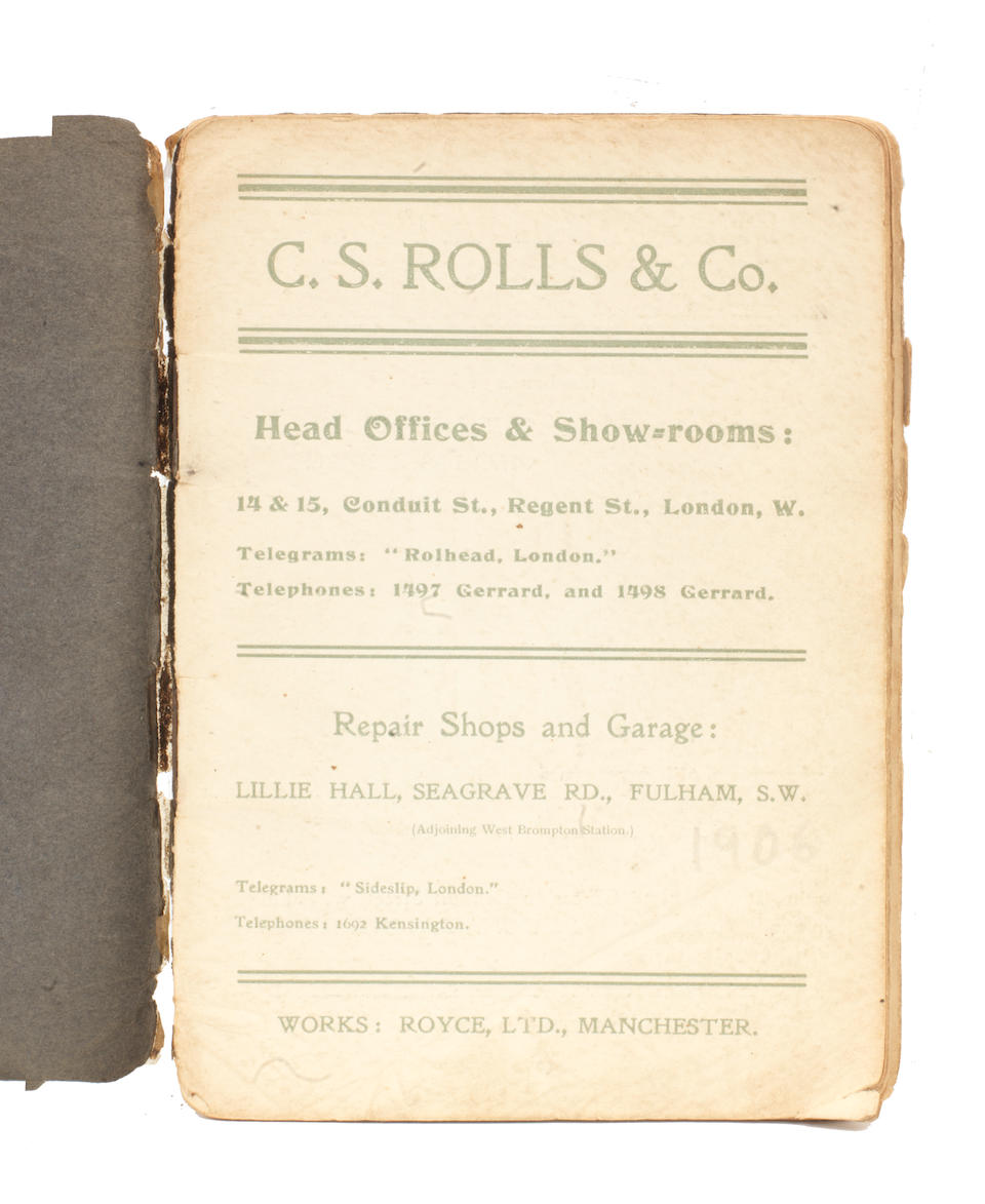 A rare and early C.S. Rolls & Company 'Rolls-Royce' sales catalogue, produced for the February 1905 Olympia show,  ((2))