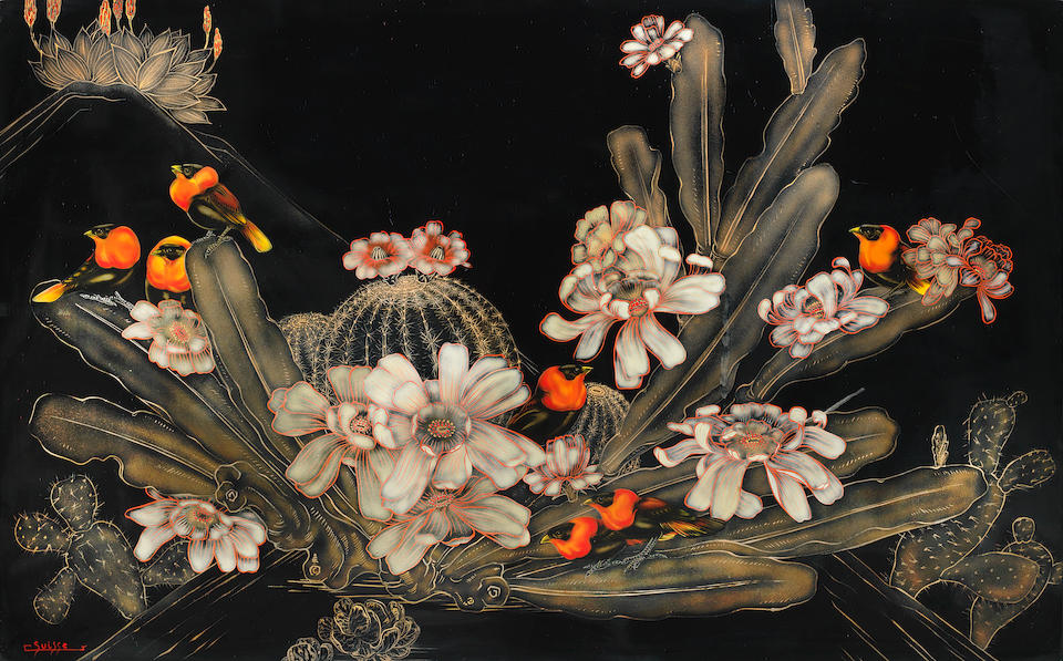 A large polychrome lacquered panel by Gaston Suisse ARTIST SIGNATURE, CIRCA 1935