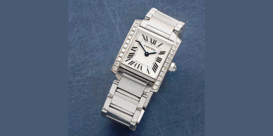 Cartier. A lady's 18K white gold and diamond set quartz bracelet watch  Tank Fran&#231;aise, Ref: 2403, Circa 2005