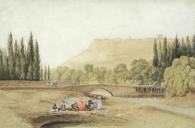 Bonhams English School 19th Century Figures By The Caravan Bridge Smyrna Izmir With The Castle Of Smyrna In The Distance Bonhams English School 19th Century Figures By The Caravan Bridge Smyrna Izmir With The Castle Of Smyrna In The Distance