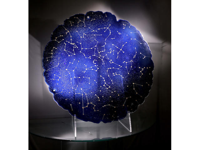 21st Century School A large blue glass and gilt constellation charger 90cm diameter (35 7/16in diameter)
