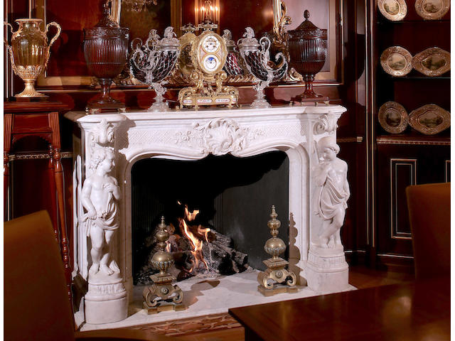 A 19th century statuary marble fireplace carved in high relief Probably by Jean-Joseph Jaquet (1822-1898)