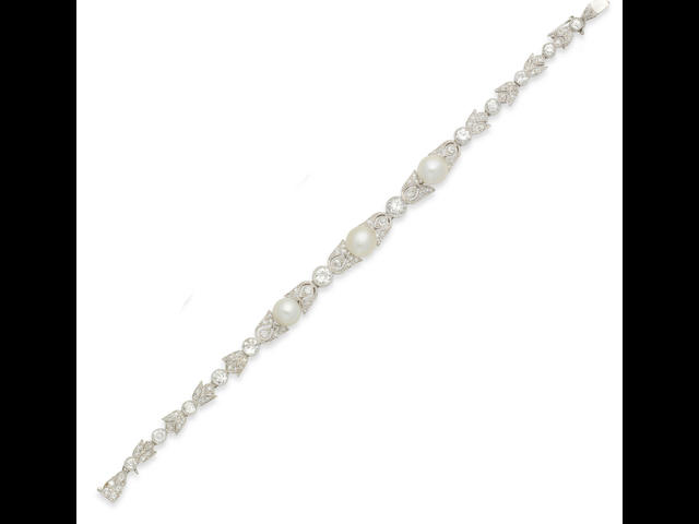 A natural pearl and diamond bracelet, French