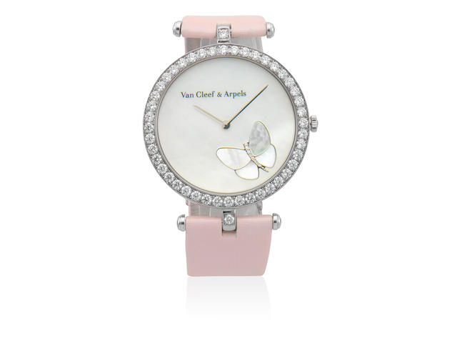 Van Cleef & Arpels. A lady's 18K white gold diamond set quartz wristwatch with mother of pearl dial  Papillon, Ref: HH17792, Recent