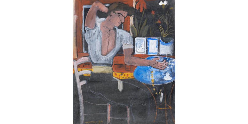 Yiannis Tsarouchis (Greek, 1910-1989) Young man from Piraeus  65 x 53 cm.