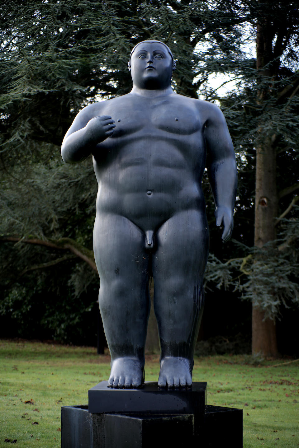 Fernando Botero (Colombian, born 1932) Adam and Eve, 2003each signed, numbered '3/3' and with the 'Fonderia Mariani Pietrasanta Italy' stamp (to the base)bronzeAdam 120cm  wide x 96cm deep x 337cm high (47 1/4in wide x 37 13/16in deep x 141 5/16in high) Eve 120cm wide x 90cm deep x 359cm high (47 1/4in wide x 35 7/16in deep x 141 5/16in high) This work was conceived in 2003, and is number 3 from an edition of 3.