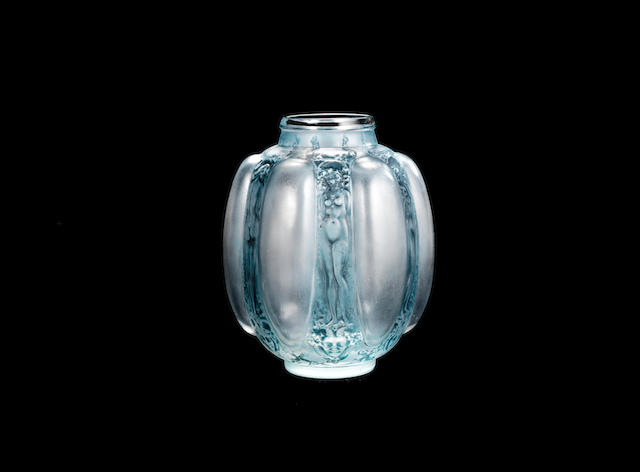 A REN&#201; LALIQUE FROSTED AND POLISHED GLASS 'SIX FIGURINES ET MASQUES' VASE ENGRAVED 'R.LALIQUE FRANCE'; PRE 1945