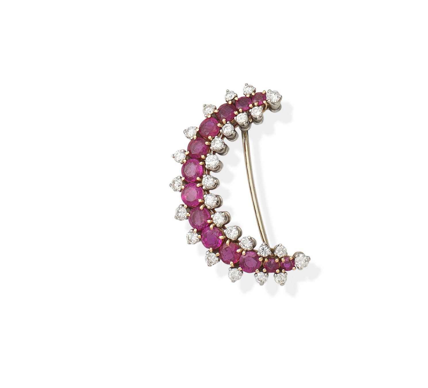 A ruby and diamond crescent brooch