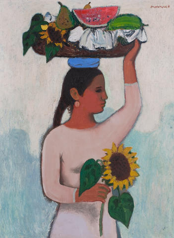 Alberto Morrocco OBE RSA RSW RP RGI LLD D Univ (British, 1917-1998) Girl with a Sunflower 66 x 51 cm. (26 x 20 1/16 in.)