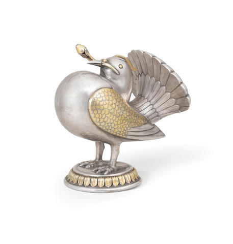 A parcel gilt rosewater container in the form of a bird Central India or Deccan, 19th Century
