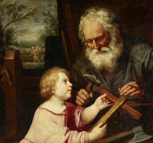 Follower of Guido Reni (Calvenzano 1575-1642 Bologna) The young Christ with Saint Joseph in his workshop