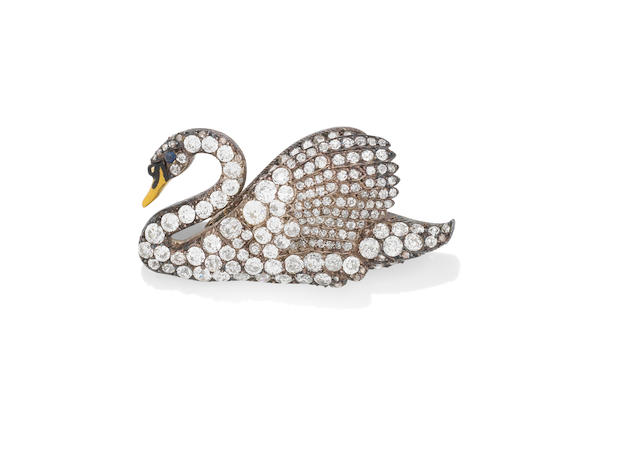 A late 19th century diamond swan brooch,