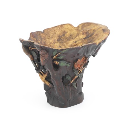 A rhinoceros horn 'peony' libation cup 18th century image 3