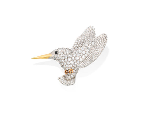 A diamond kingfisher brooch, by E. Wolfe & Co,