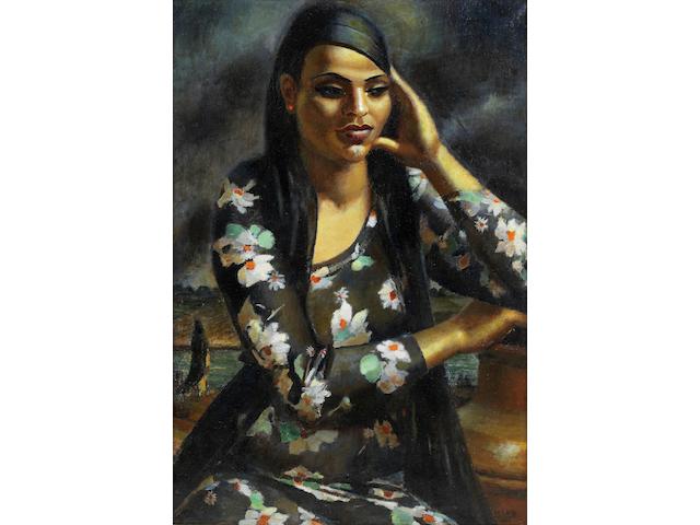 Mahmoud Said (Egypt, 1897-1964) Fille &#224; l'imprim&#233; (Girl in a Printed Dress)